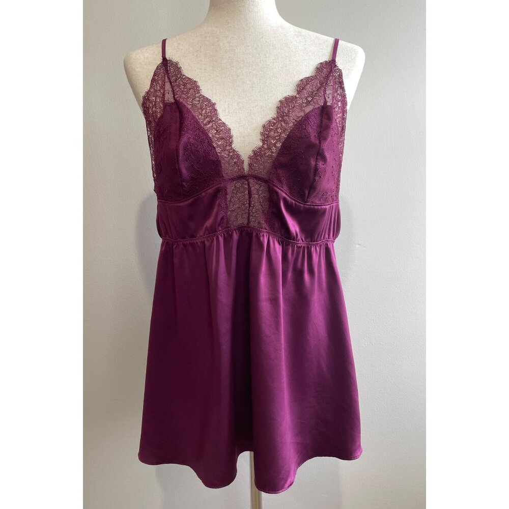 Victorias Secret Baby Doll Camisole Lingerie Top Womens XL Wine Lace Coquette - Picture 1 of 9
